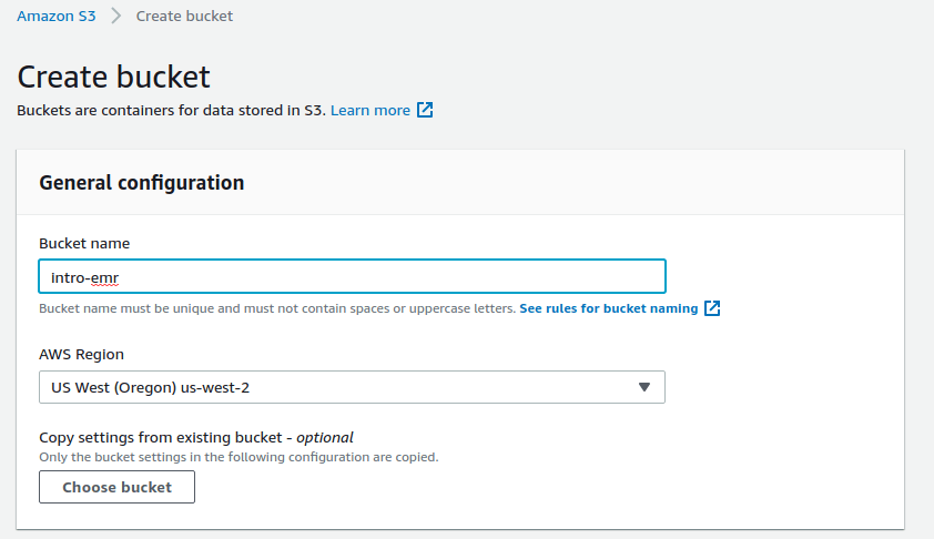 AWS EMR Create Bucket