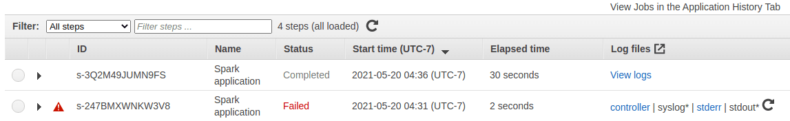 AWS EMR Step Status