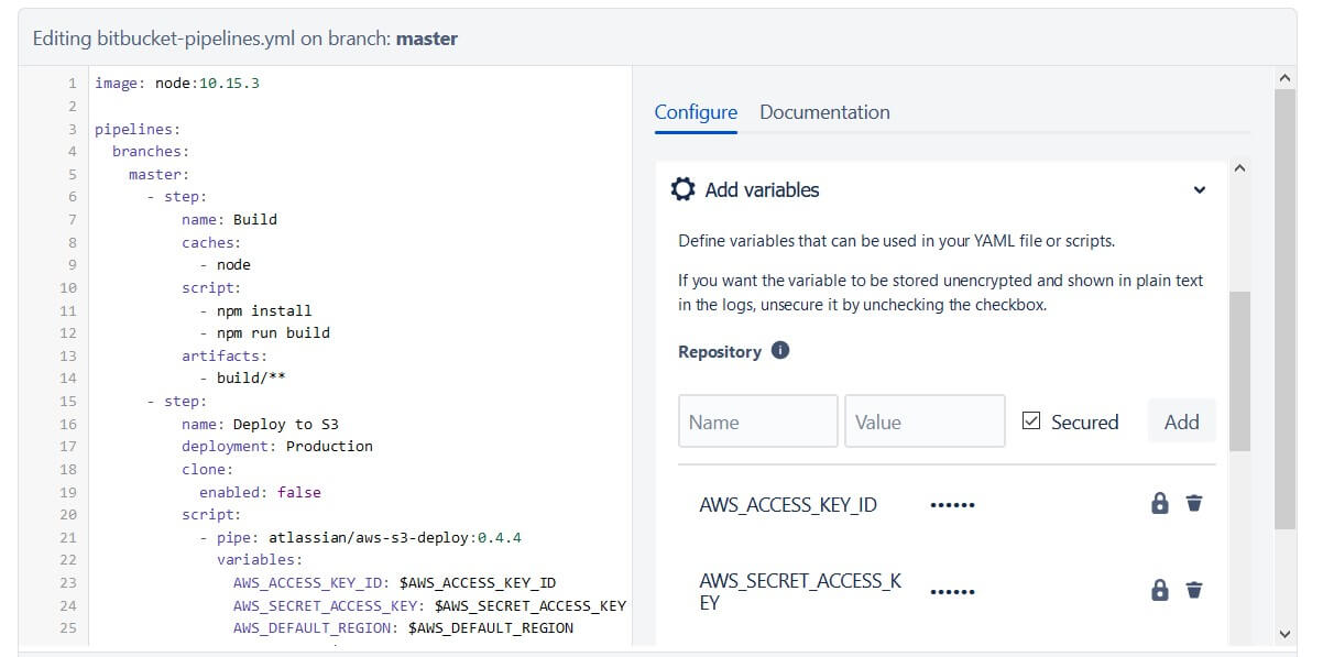 Bitbucket Pipeline environment variables