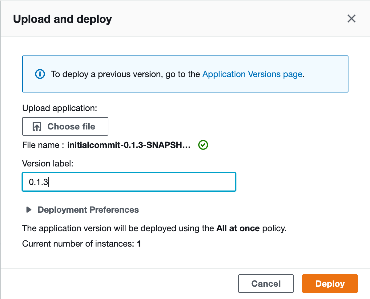 AWS Elastic Beanstalk deploy screen