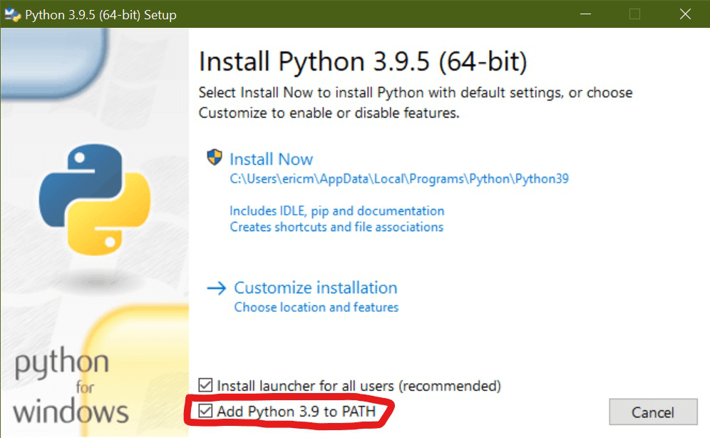 Python is not recognized as an internal or external command