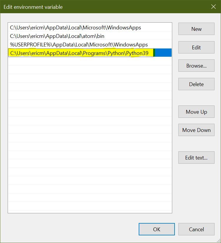 Python is not recognized as an internal or external command