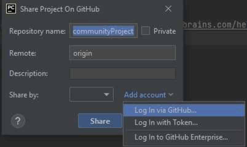 PyCharm Git Log In via GitHub