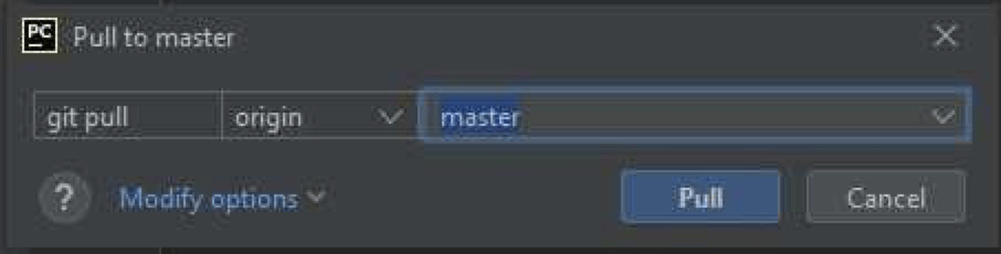 PyCharm Git Pull to Master