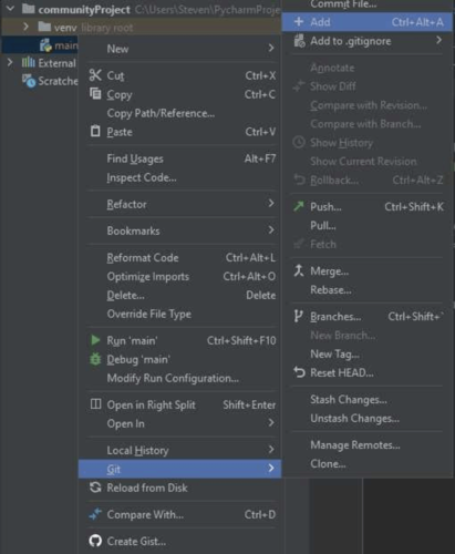 PyCharm Git Add