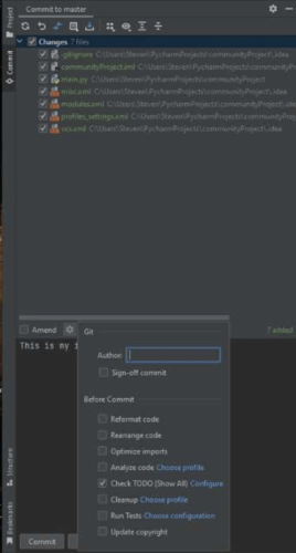 PyCharm Git Commit Configuration